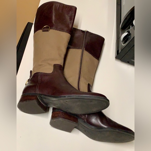 Women’s 6.5 M ETIENNE AIGNER Leather Canvas Plaid Lined Side Zip Riding Boots - Picture 13 of 16